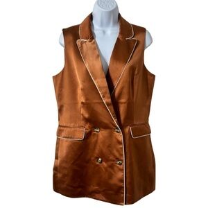 Jason Wu Bronze Satin Double Breasted Long Vest, New w/o tag , Size medium